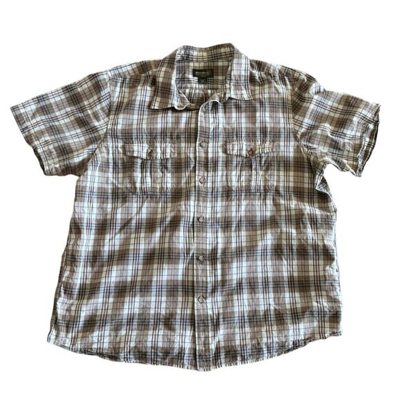 Eddie Bauer Men's Sz XXL Tan Brown Blue Plaid Short Sleeve Button Up Shirt - Picture 7 of 7